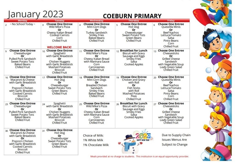 January 2023 Menu Coeburn Primary School