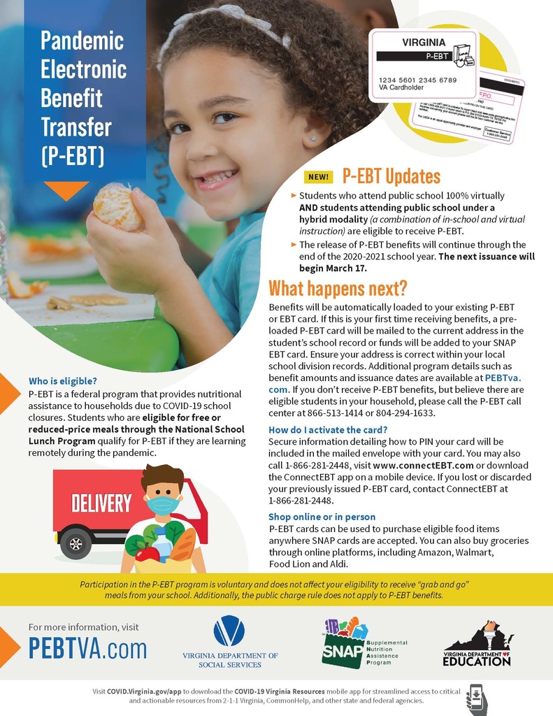 Flyer from Social Services regarding P-EBT benefits to students