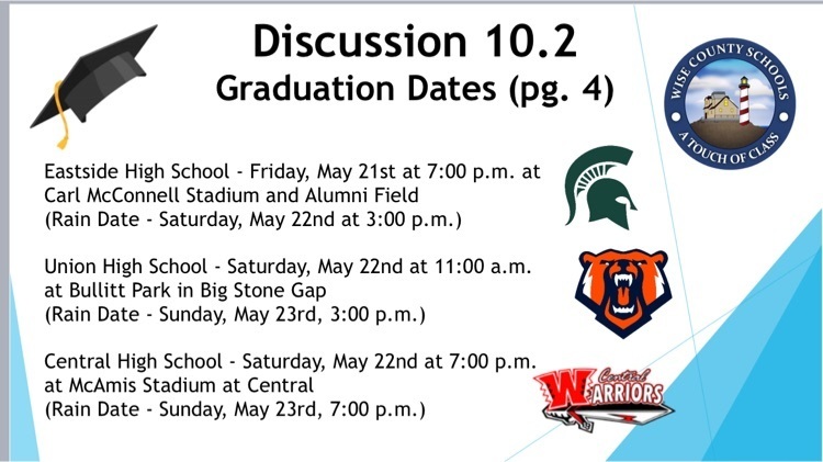 image of a slide with graduation dates and times