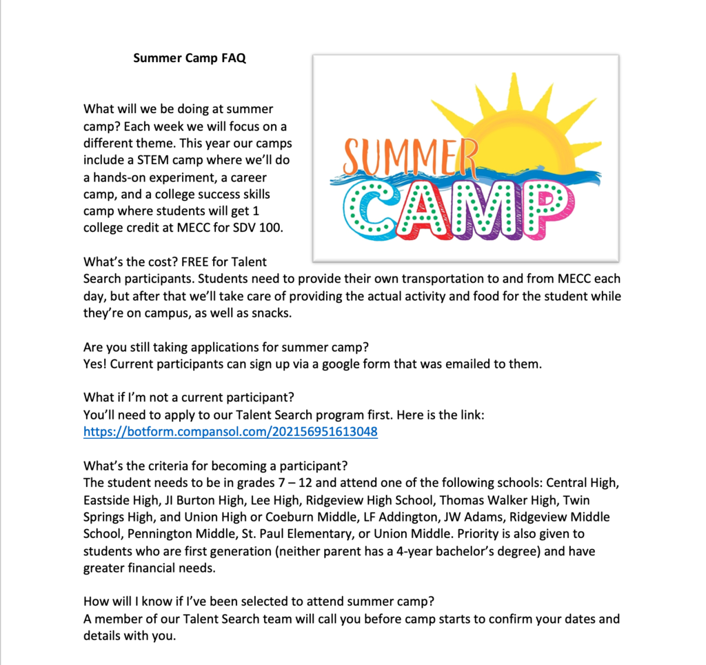 Summer Camp Information Graphic