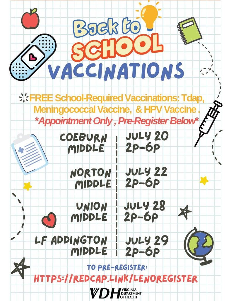 Back to School Vaccination Clinic Dates