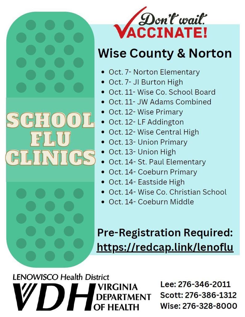 Wise County and Norton School flu shot schedule